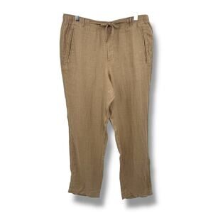 Club Room Luxury linen pants women's L straight elastic waist lagenlook tan